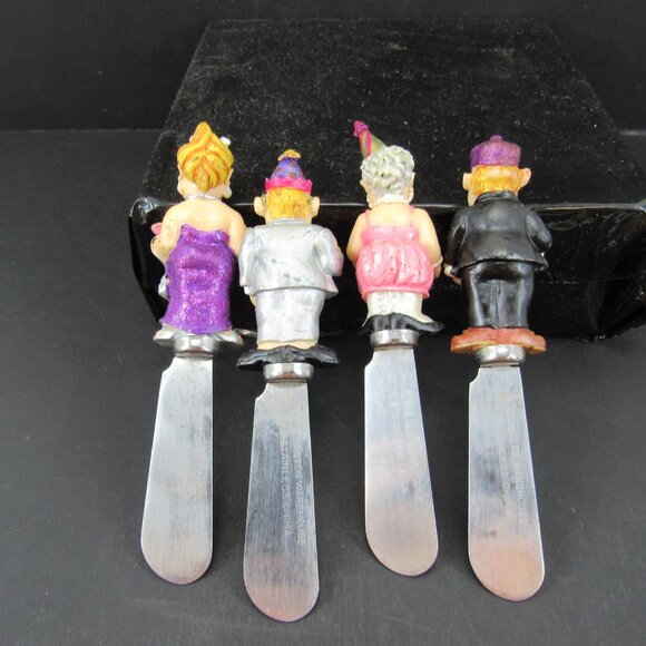 Boston Warehouse 4 3/4" Cheese Knives Spreaders New Years 2000 Revelers Lot of 4 - Picture 5 of 7